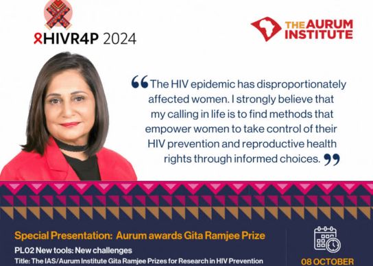 The IAS/Aurum Institute Gita Ramjee Prize Presentation at HIVR4P 2024