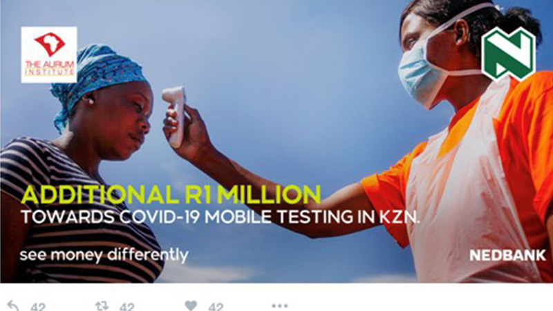 Nedbank steps up national response to COVID-19 pandemic, joins forces with The Aurum Institute to scale up COVID-19 testing